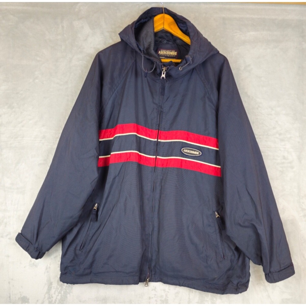 Vintage Abercrombie & Fitch Performance Hooded Lined Full Zip Jacket Navy Y2K XL
